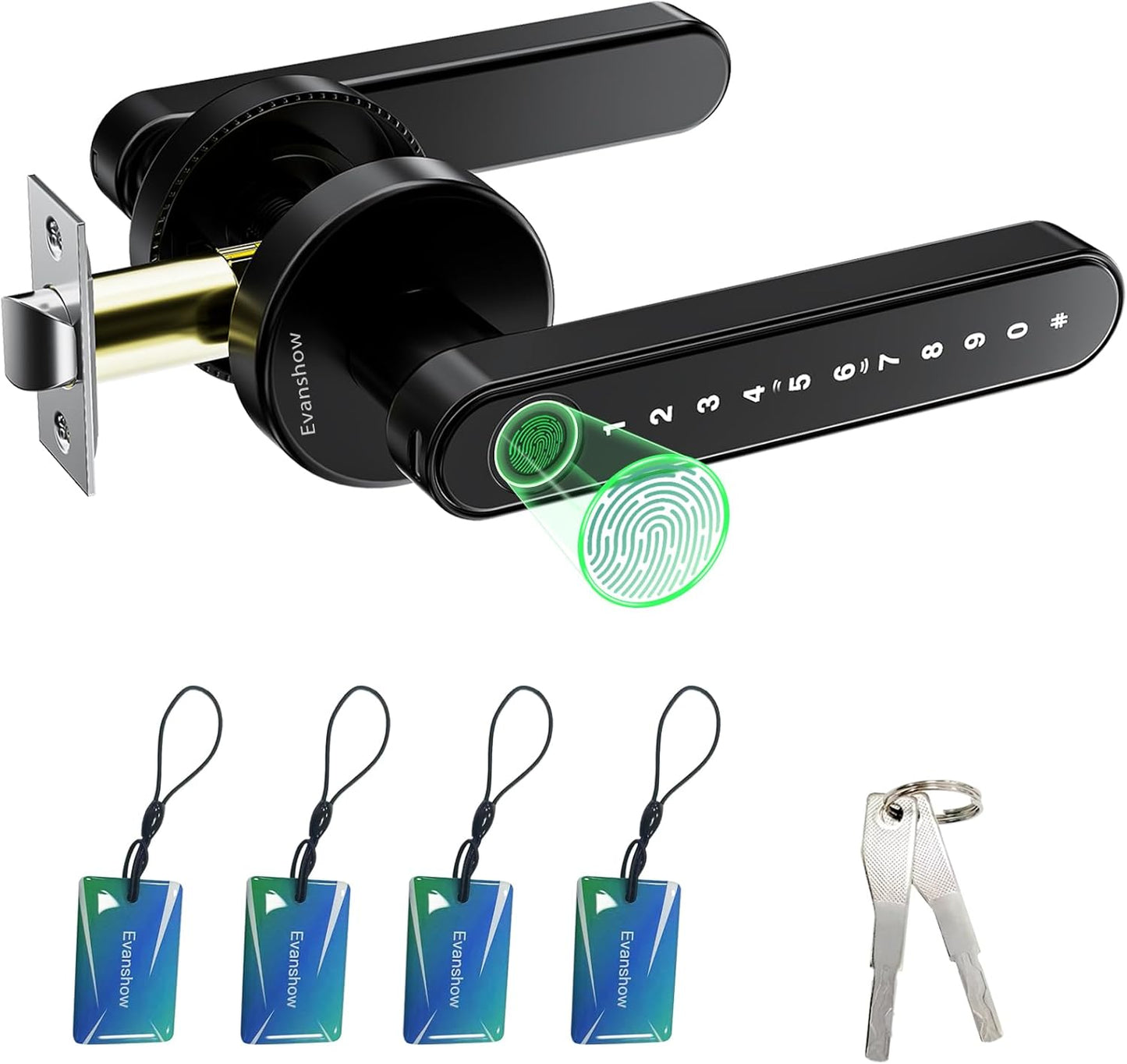 Fingerprint Door Lock Biometric Door Knob with Keypad Keyless Entry, Door Locks for Bedrooms, Home Hotel Office Apartment Black