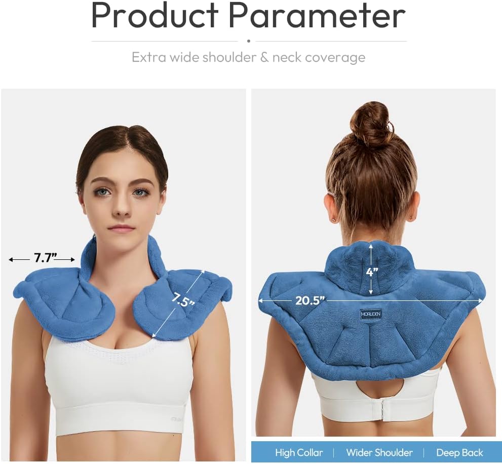 MORLIDEN Microwavable Heated Neck Wrap Warmer and Shoulder Weighted Heating Pad Microwave for Hot and Cold Compress - Light Blue