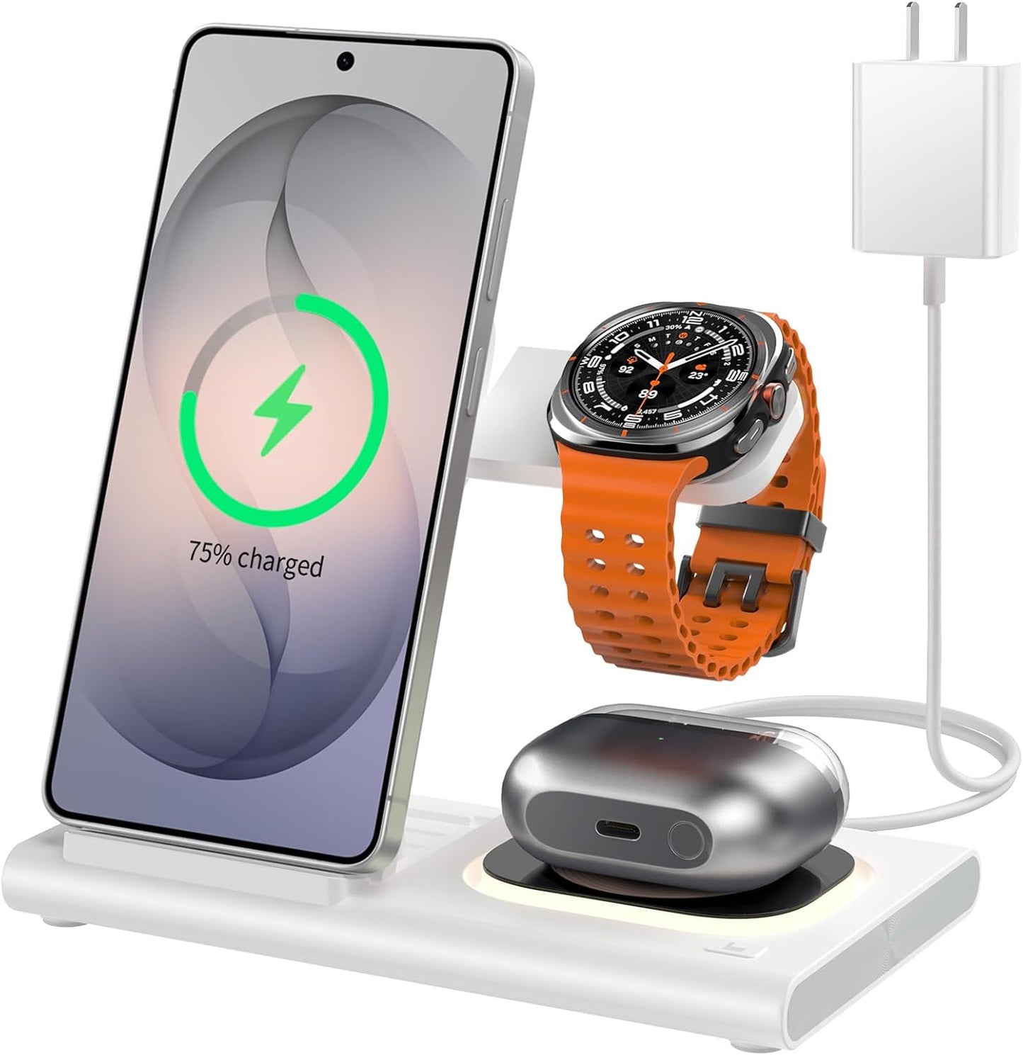 Wireless Charger for Samsung Charger (Foldable & Nightlight),3 in 1 Charging Station for Samsung S26 Ultra/S25/S24/S23/S22/Note20 Z Fold Flip7, Travel Charger for Galaxy Watch 8/7/6/5/4/3/Galaxy Buds4