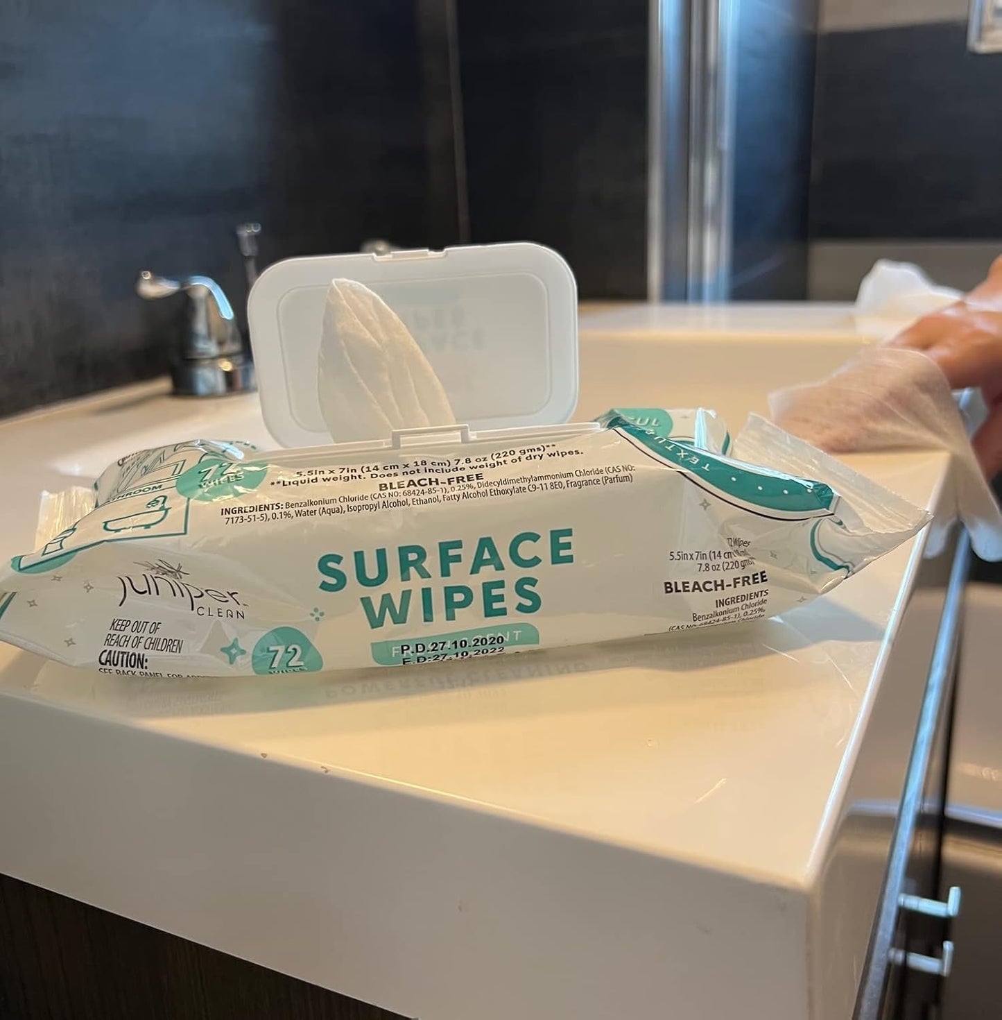 Juniper CLEAN 24 Pack Surface Cleaning Wipes Bleach Free, All-Purpose Cleaner for Bathroom, Kitchen, Office, 1728 Count Soft Flow, Fresh Scent, Bleach Free, Lint Free, Durable