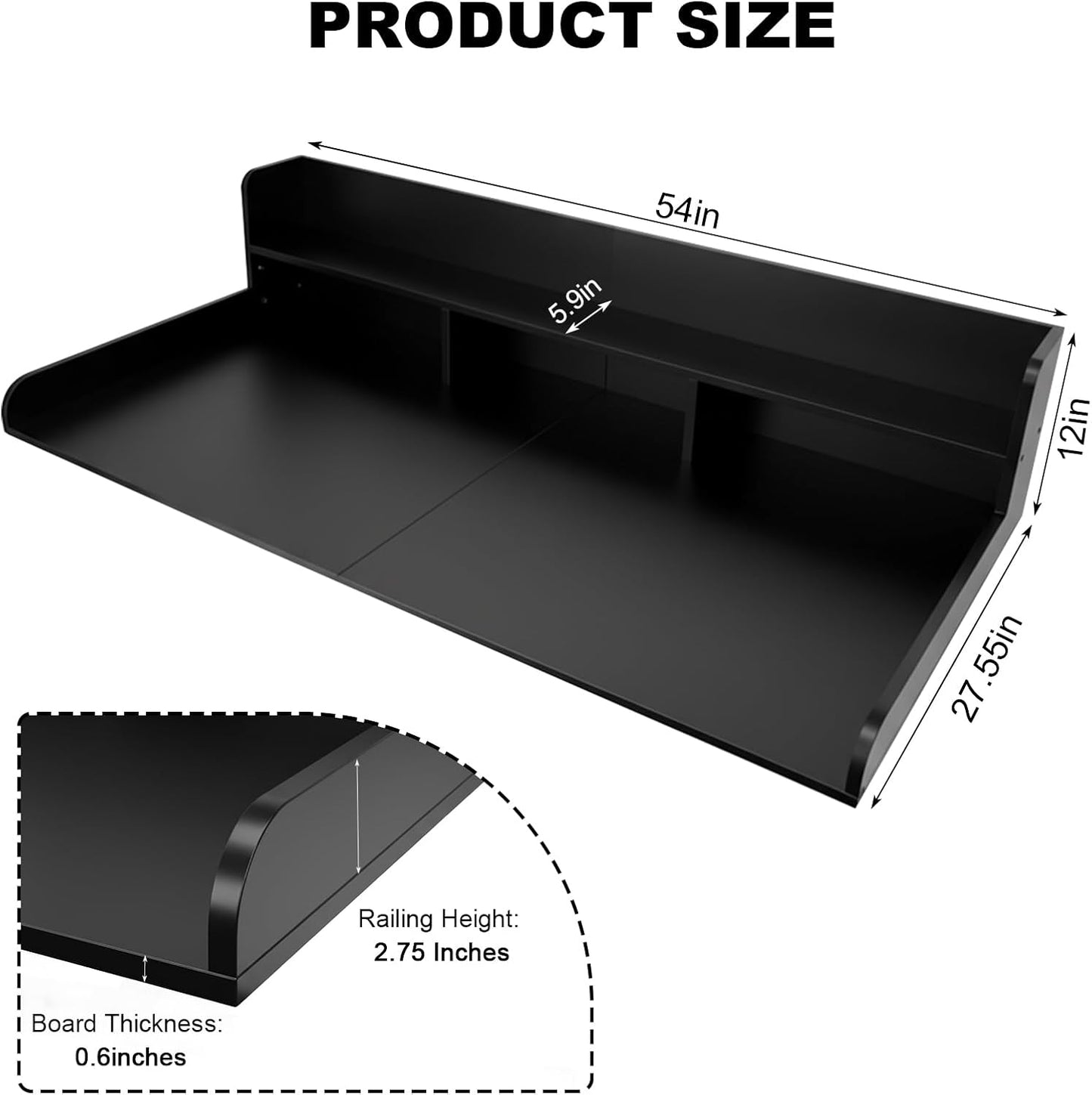 Washer Dryer Countertop with Shelf, 2-Tier Laundry Countertop Over Washer and Dryer, 54" x 27.55" Wooden Table for Folding Clothes for Laundry Room Organization and Storage (Black)
