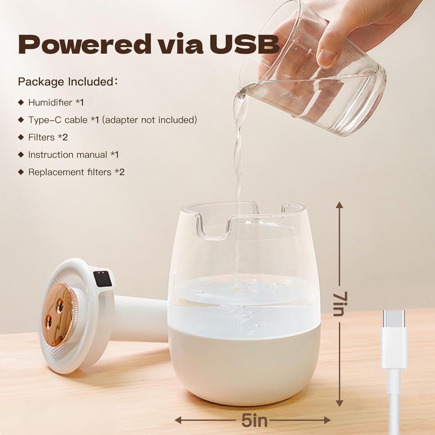 Double Spray Air Humidifier for Bedroom, 2L Quiet Cool Mist Humidifier for Plants Dorm Room Office Home Car Personal Humidificador with Digital Display 3 Mist Modes & Night Light