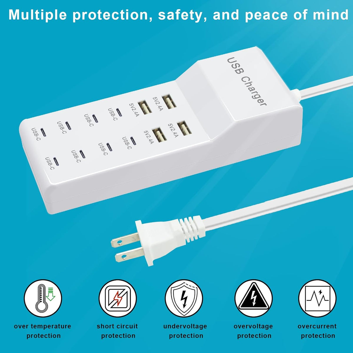 USB C Power Strip, 100W USB Charging Station 4 USB-A Ports and 8 USB-C Ports Multiple USB Charging Block with Auto-Detect Technology Compatible with Smart iPhone Tablet Laptop Multiple Devices