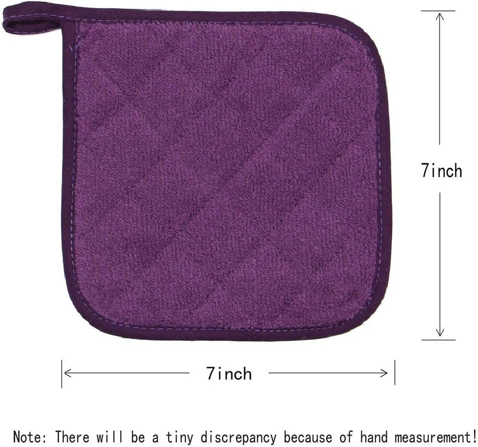 Cotton Pot Holders Cotton Made Machine Washable Heat Resistant Everyday Kitchen Basic Terry Pot Holder, Hot Pads, Trivet for Cooking and Baking Set of 4 (Eggplant)