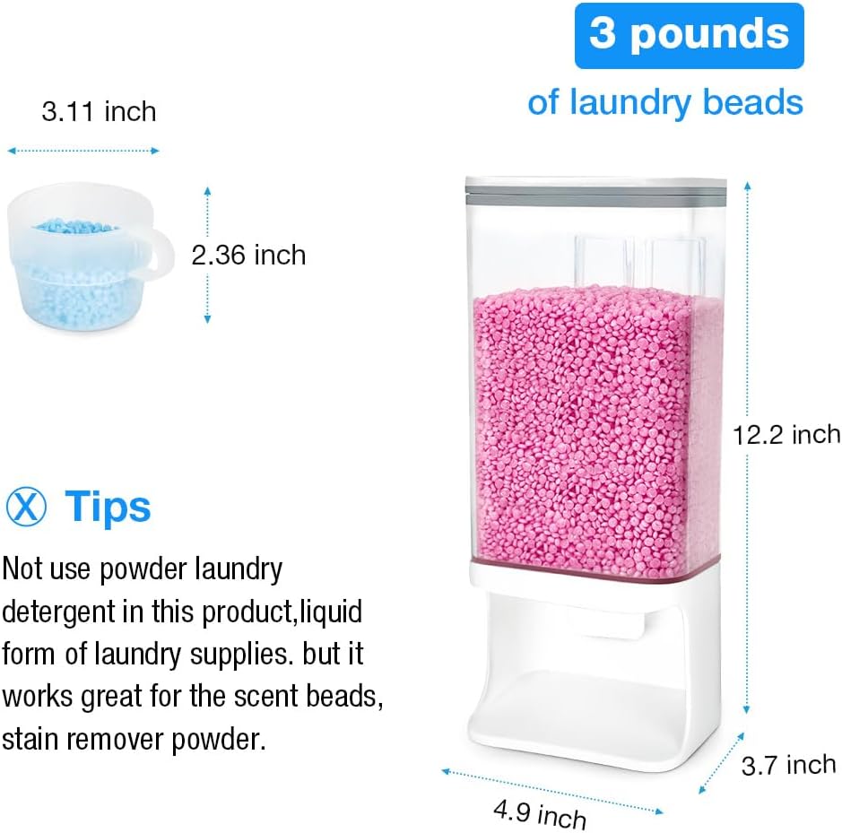 Conworld Laundry Detergent Dispenser, Wall Mounted Laundry Beads Dispenser for Scent Booster Beads, Stain Remover Powder, Bath Salts, Rice, Beans Grain and Dry Food, Laundry Scent Booster Container