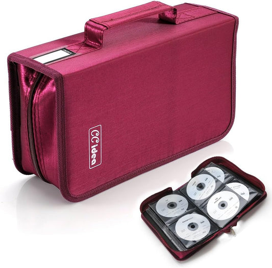CCidea CD Case DVD Storage Holder, 128 Capacity DVD Cases Organizer CD Plastic Protective Carrying Binder,Portable Cd Wallet for Home Travel (Red), 128-red, L11.4 xW 6.4 x H3.5 INCH, Beauty Case