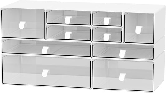 White & Clear 10-Drawer Stackable Desk Organizer Storage Set