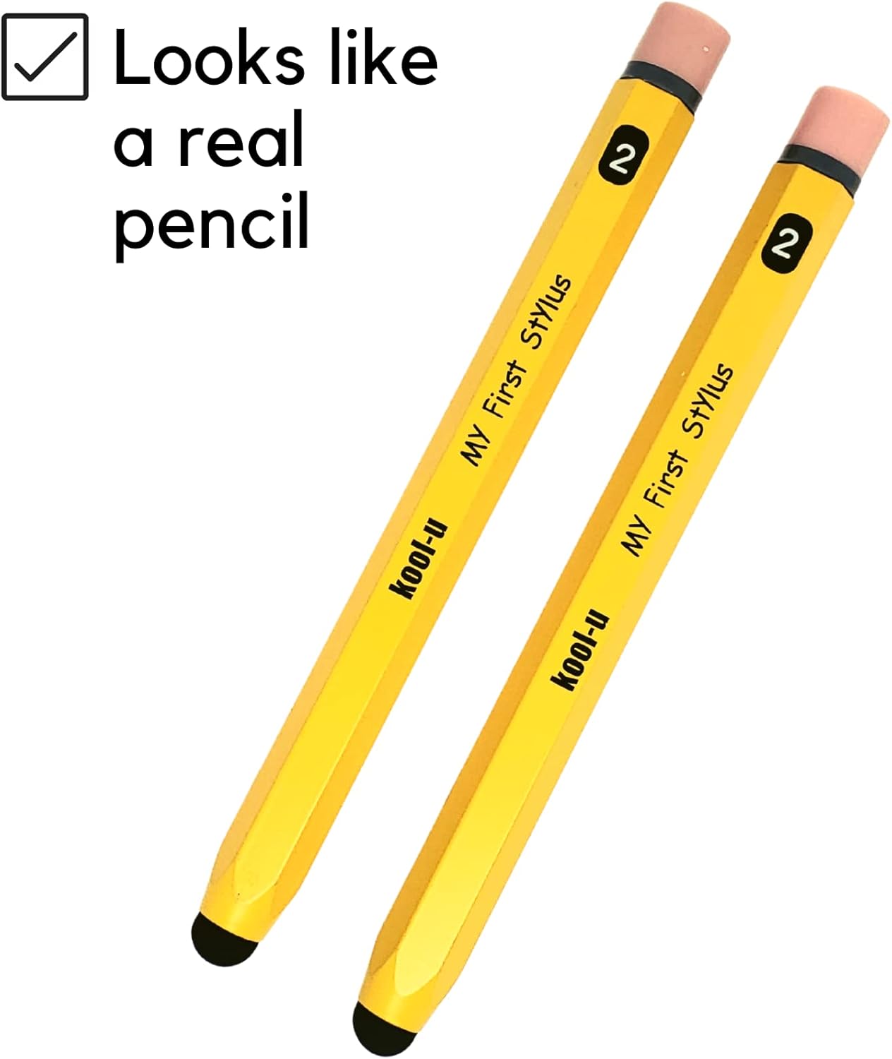 Stylus Pens for Kids, Hexagon Shaped Like a Real Pencil, Compatible with All Touch Screen Devices - Apple IPAD, iPhone, Samsung Galaxy Tab, Amazon Fire - 2 Pack