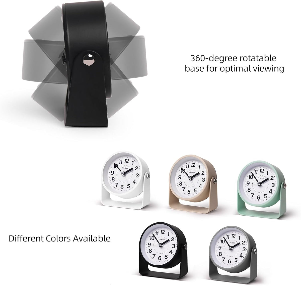 TIMESS Analog Alarm Clock with Snooze & Light, Silent Non-Ticking, Black