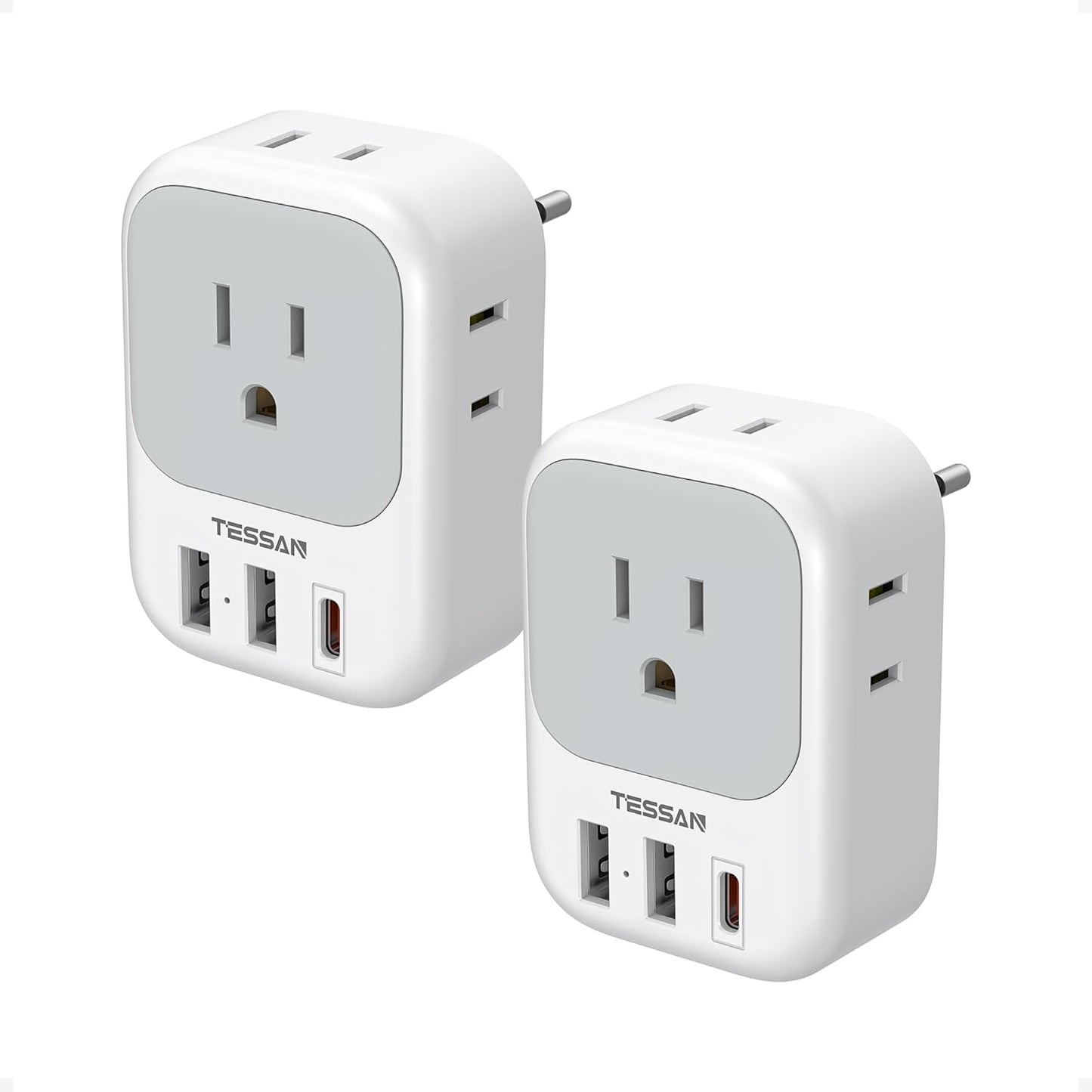 TESSAN 2 Pack European Travel Plug Adapter, Europe Power Converter 4 Outlets 3 USB(1 USB C PD 20W), Type C International Adaptor to Italy Spain France Portugal Iceland Germany, EU Travel Essentials