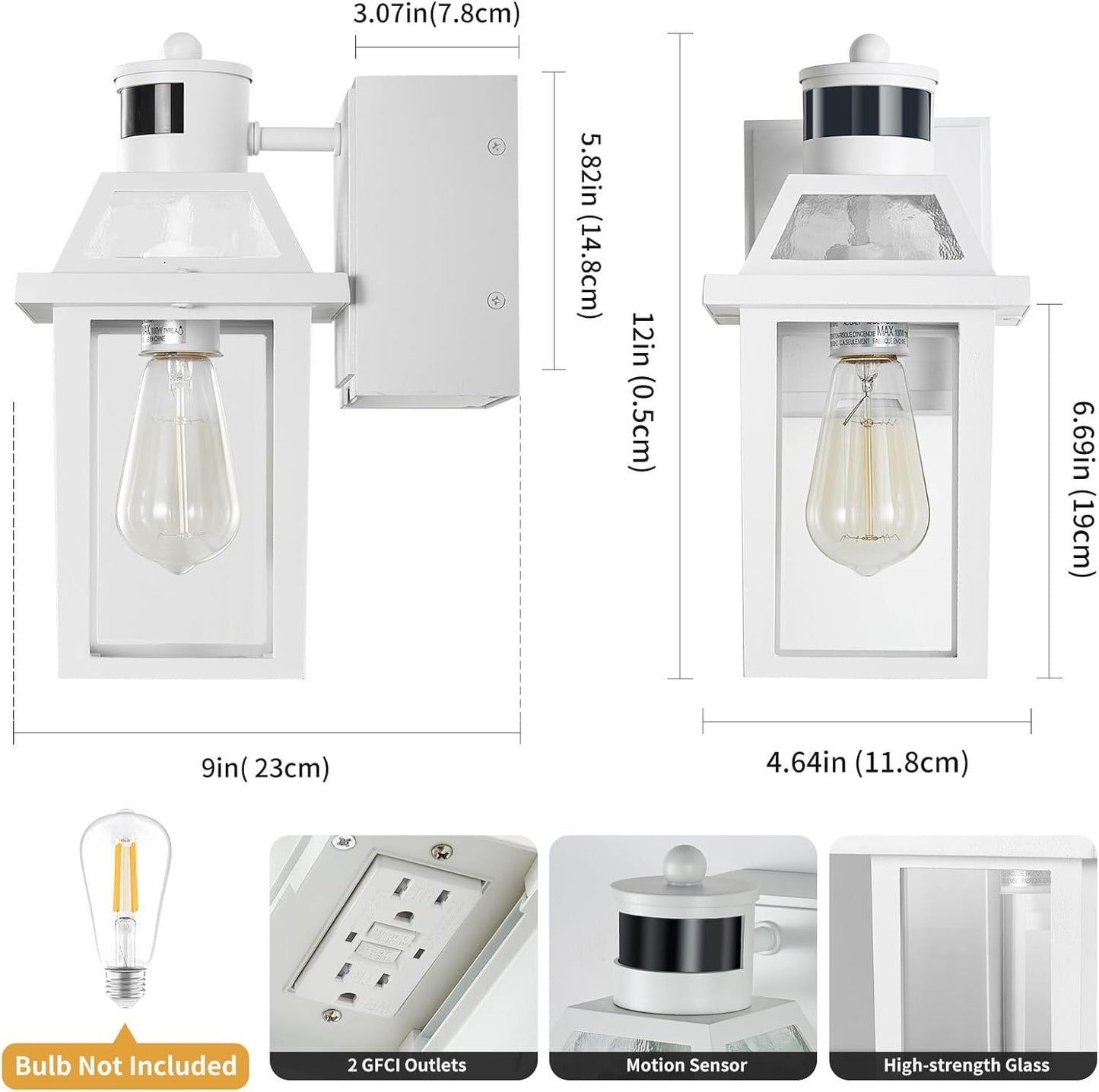 Yisuro Porch Lights with GFCI Outlet, Dusk to Dawn Motion Sensor Outdoor, 3 Lighting Modes Exterior Light Fixture, Outside for House Front Door Patio Garage(White)