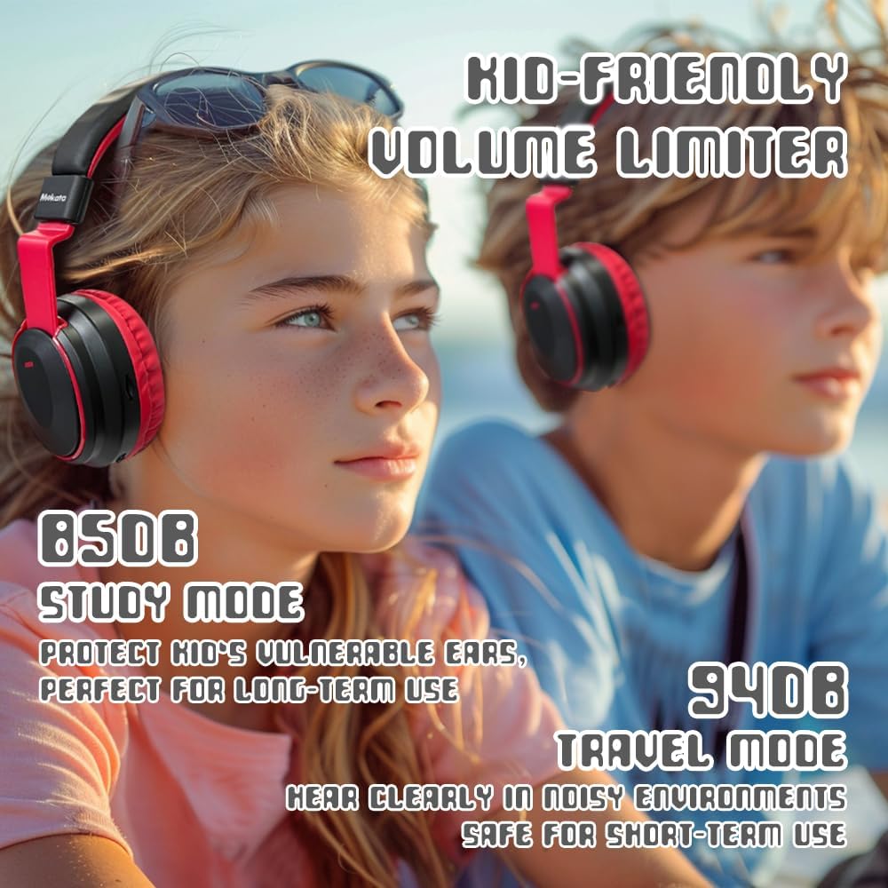 Mokata Kids Headphones Bluetooth 5.3 Wireless Lightweight Fast Charging 68 Hours Play Time Volume Limited 85/94dB Over Ear Foldable with Built-in Mic for Toddler Boy Girl Tablet Pad Black