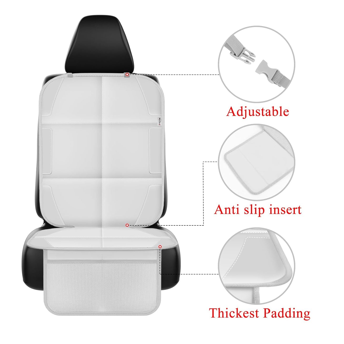 Meolsaek Car Seat Protector for Child Car Seat, Durable 600D Fabric Waterproof Car Seat Cover with Thick Pad Non-Slip Backing，No Imprints (Light Gray-1 pc)