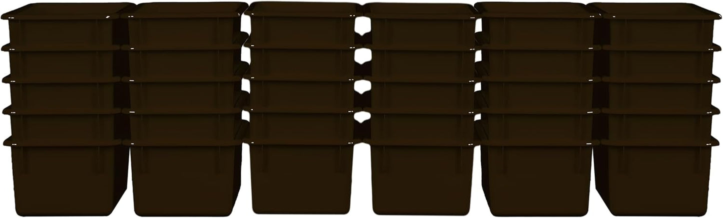 Wood Designs Cubby Storage Bin, Heavy Duty Plastic Containers for Kids Brown Cubby Tray Set of 30