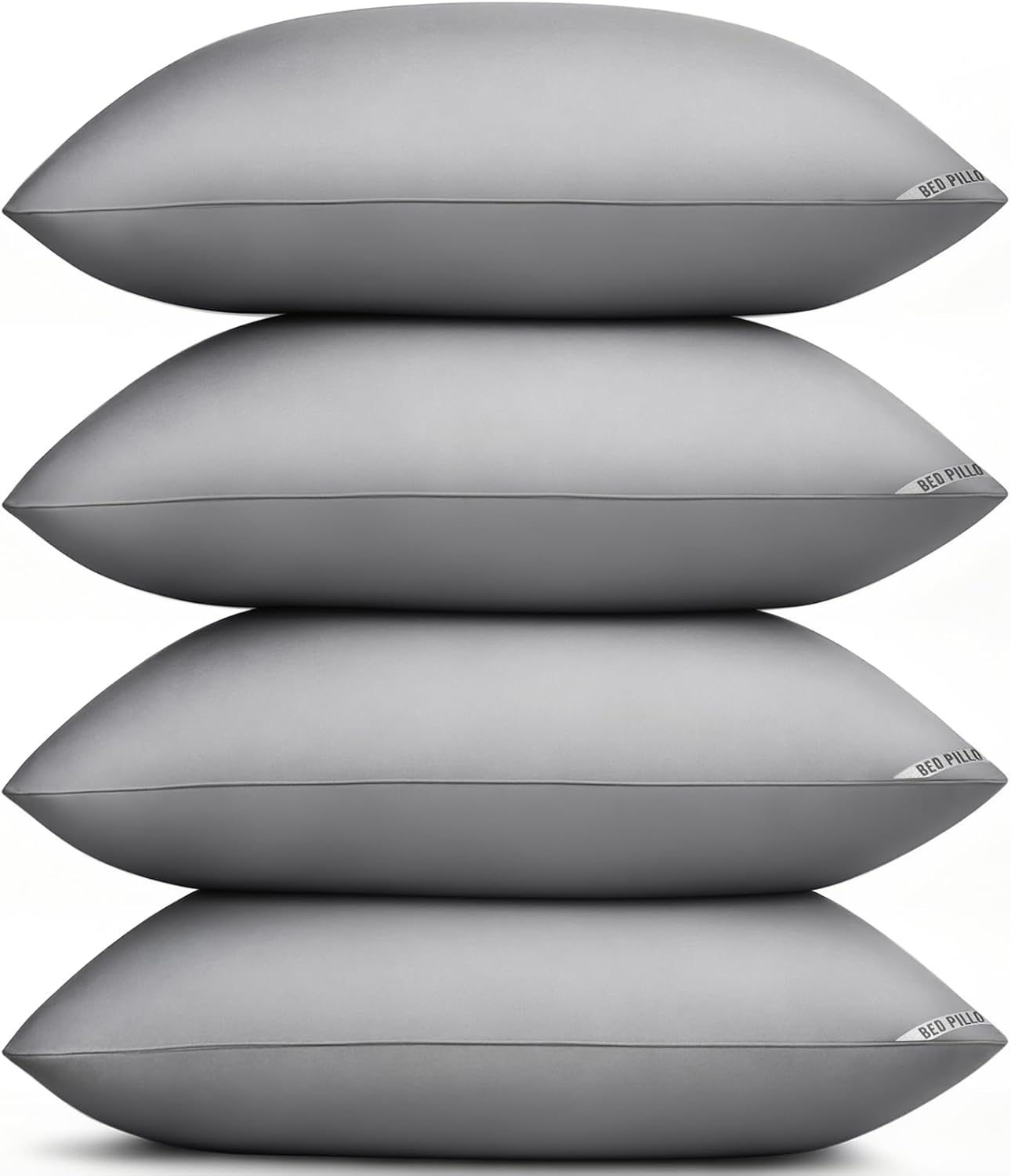 Piwaal Luxury Hotel Pillows for Sleeping 4 Pack, Gray Bed Pillows Standard Size Set of 4, Down Alternative Filling, Pillows for Back, Stomach or Side Sleepers