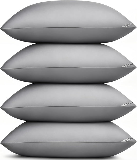 Piwaal Luxury Hotel Pillows for Sleeping 4 Pack, Gray Bed Pillows Standard Size Set of 4, Down Alternative Filling, Pillows for Back, Stomach or Side Sleepers