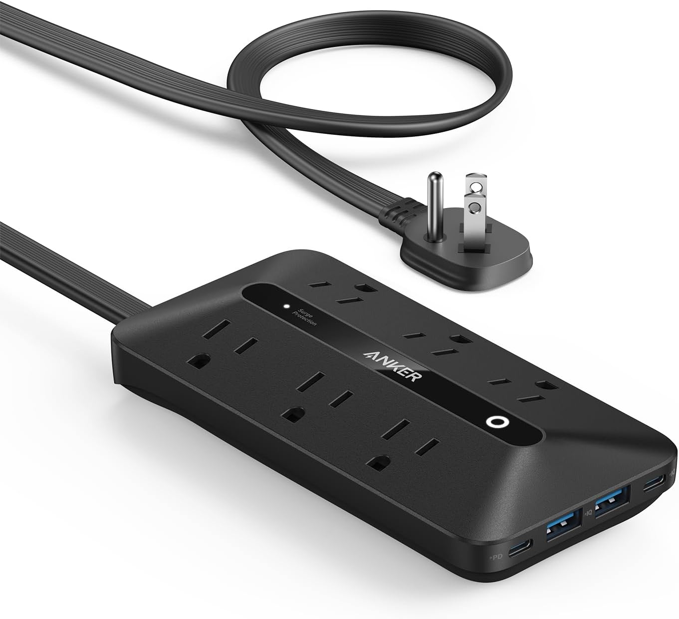 Anker Power Strip with 300J Surge Protector, Flat Plug Extension Cord with Multiple Outlets, 6 AC, 2 USB A & 2 USB C Ports for 20W, 5ft Outlet Extender, Dorm Room Essentials, Home Office
