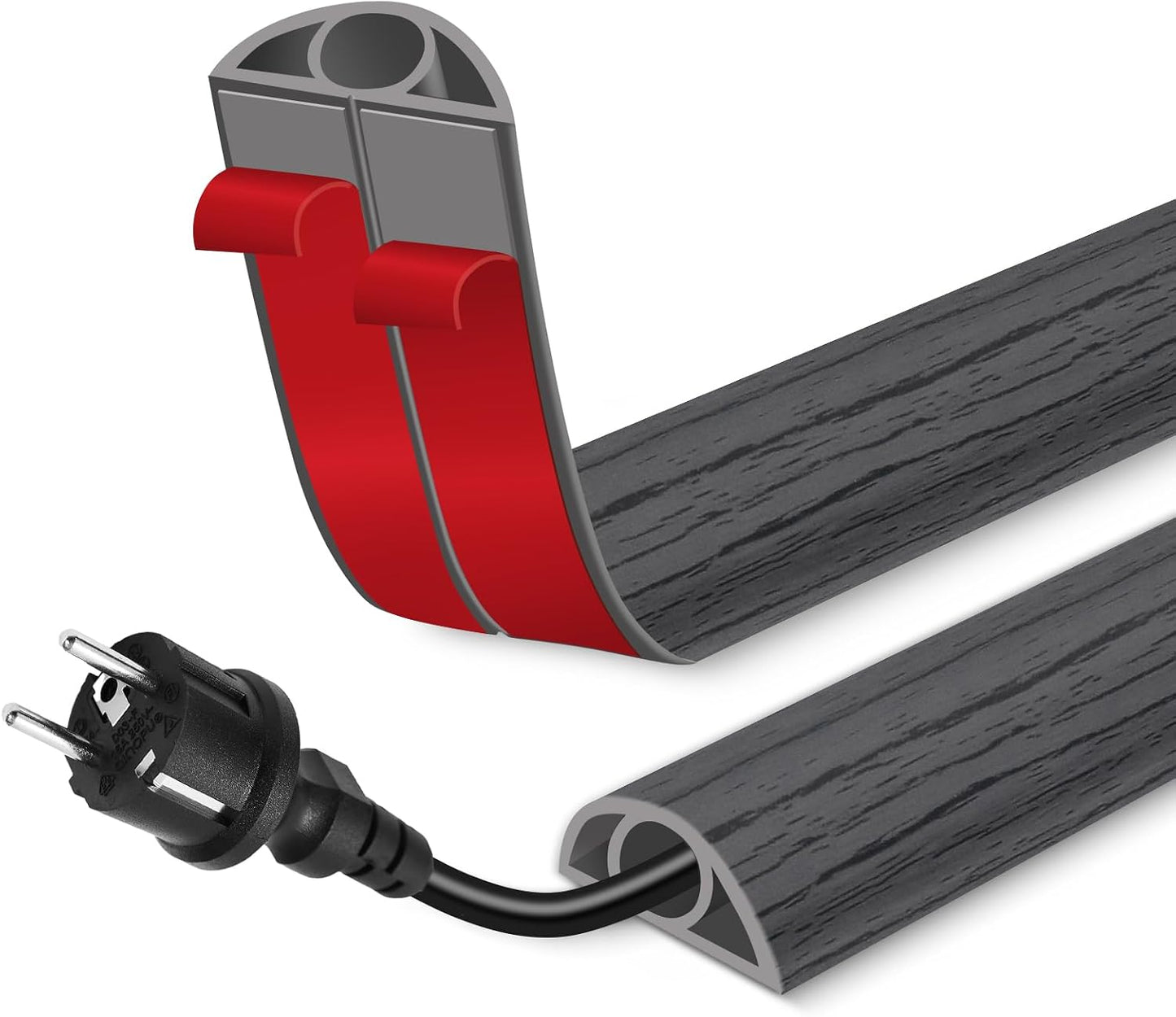 Floor Cord Cover for Wires on Floor Self Adhesive Cord Hider | Floor Cable Cover Floor Wire Covers for Cords Prevent Cable Trips, Cord Cavity W 0.32" x H 0.32", Deep Gray Wood, 20Ft
