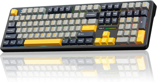AULA F108 Wireless Mechanical Keyboard, BT5.0/USB-C/2.4GHz Hot Swappable Custom Gaming Keyboards, PBT Keycaps, Pre-lubed Switches, RGB Backlit Full Size Creamy Keyboard with Number Pad, 108 Keys