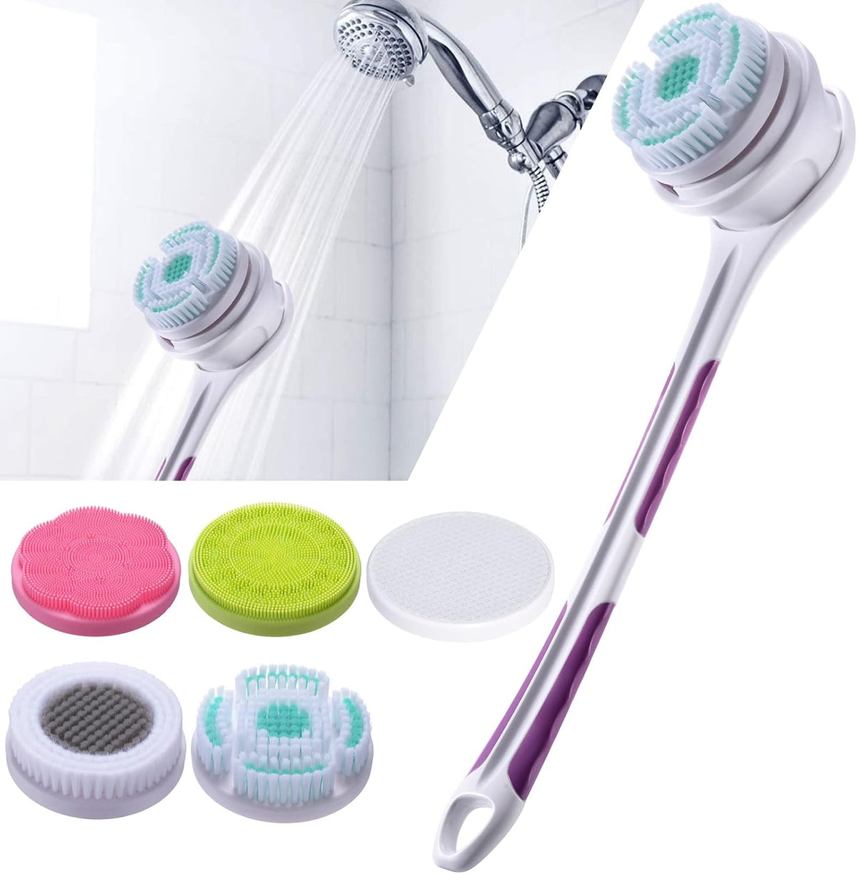 SoulBay IPX7 Electric Body Brush with 17" Handle, 5 Brush Heads