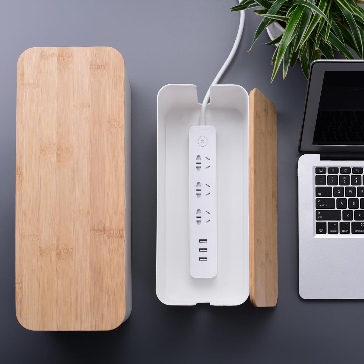 2Pack Cable Management Box,Wooden Style Cord Organizer Cord Hide Box