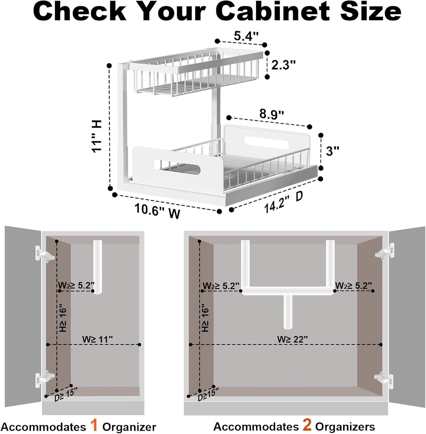 REALINN Under Sink Organizer, Pull Out Cabinet Organizer 2 Tier Slide Out Sink Shelf Cabinet Storage Shelves, Under Sink Storage for Kitchen Bathroom Cabinet, White, 1 Pack
