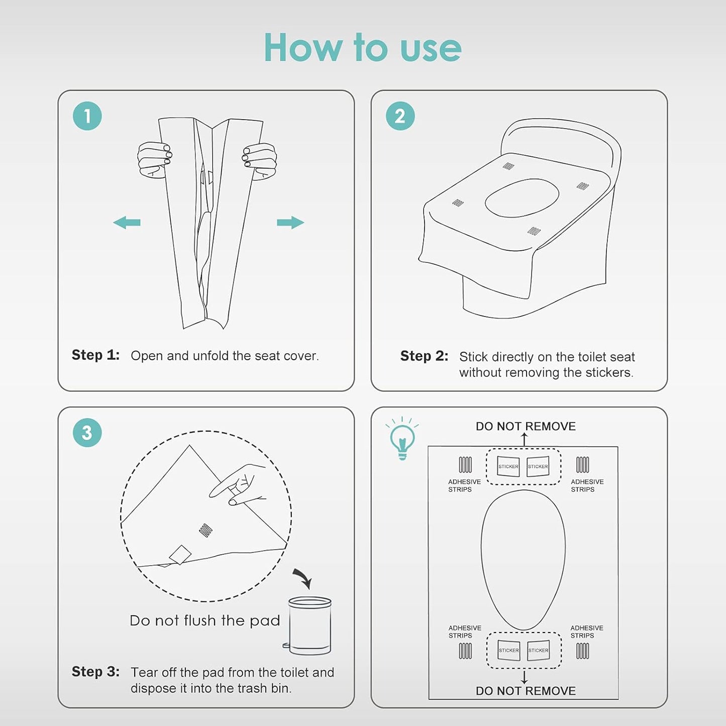 TRIPTIPS Toilet Seat Covers Disposable Travel Pack 60 count｜Faster use-Sticker free｜Waterproof｜XL Disposable Toilet Seat Cover for Adults and Kids, Individually for Public Restroom/Airplane (60pcs)