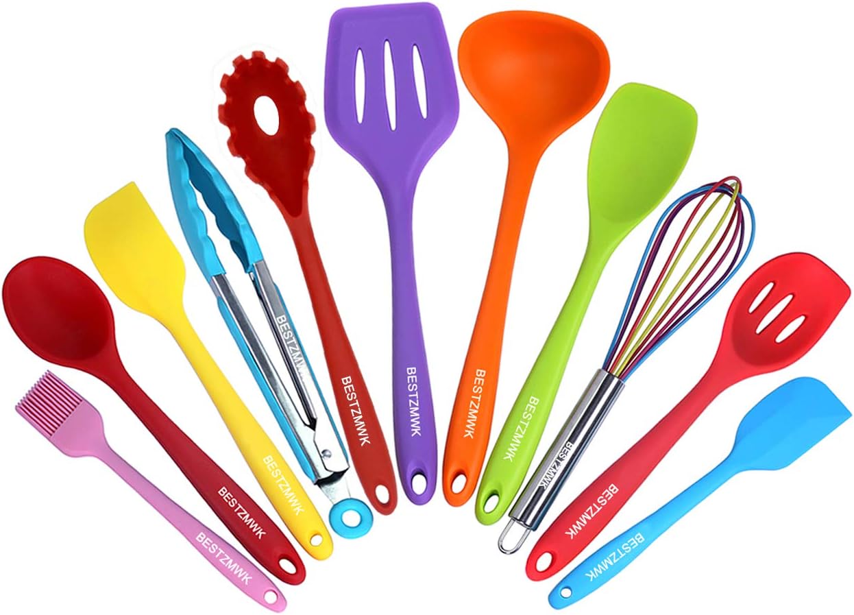 Kitchen Utensil Set - 11 Cooking Utensils - Colorful Silicone Kitchen Utensils - Nonstick Cookware with Spatula Set - Colored Best Kitchen Tools Kitchen Gadgets (Khaki)