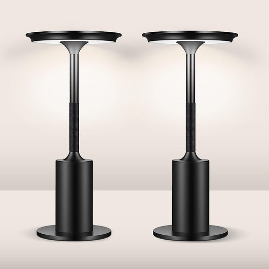 2 Pack Cordless Table Lamps,Portable Table Light with 3 Color Stepless Dimming,6000mAh Rechargeable Battery,Touch Control Dimmable LED Lamp for Outdoor/Dinner/Patio/Restaurant (Black)