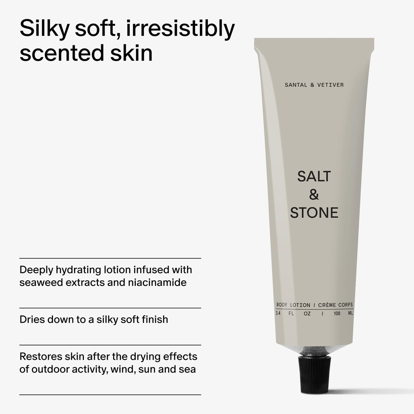 Salt & Stone Body Lotion for Women & Men | Santal & Vetiver | Hydrates, Nourishes & Softens Skin | Restores Dry Skin | Fast-Absorbing | Cruelty-Free & Vegan | 3.4 fl oz