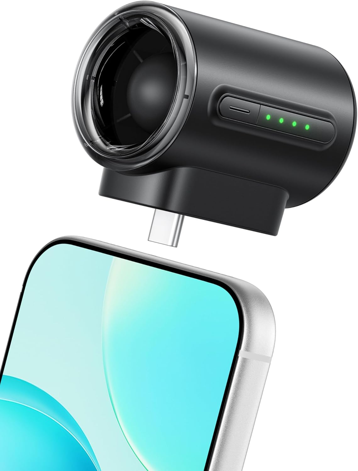 Aecooly Powerful USB C Phone Fan, 17000 RPM High Speed, Compatible with iPhone, iPad, Tablet, 4 Speed Mini Portable Cell Phone Fan Attachment for Summer, Travel, Gifts for Women-Black