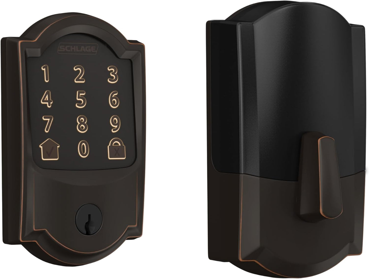 Schlage Encode Smart Wi-Fi Deadbolt Lock with Touchscreen Keypad, Keyless Front Door Entry, App Control, Alexa, Google Home and Airbnb Compatible, Aged Bronze, BE489WB CAM 716