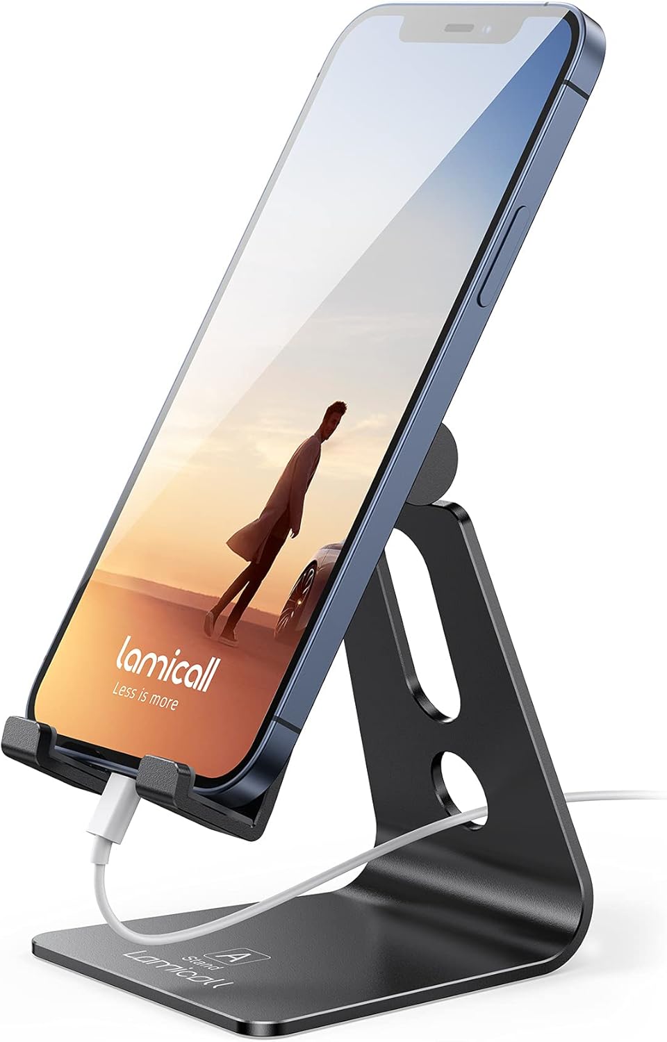 Lamicall Adjustable Cell Phone Stand, Desk Phone Holder, Cradle, Dock, Compatible with iPhone 17 16 15 14 Air Plus Pro Pro Max 13 12 X XS, 4-8" Phones, Office Accessories Gifts, All Smartphone, Black