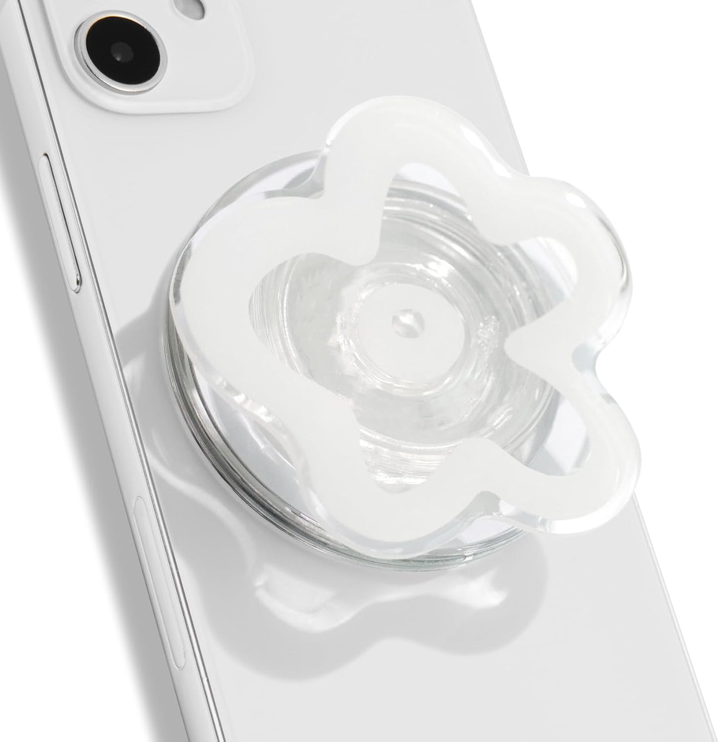 OnTheGrip Cute Transparent Daisy Flower Shape Design Mobile Phone Grip Compatible with Magsafe Multi Functional Collapsible Stand Holder for Smartphone Tablet Cell Phone Accessory (White)