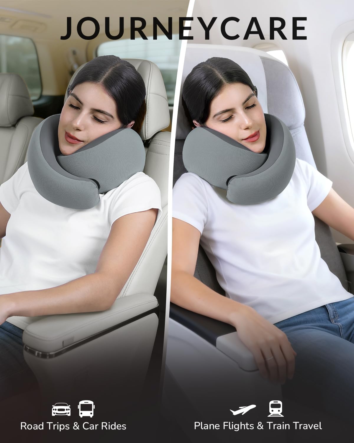 Neck Travel Pillow - Memory Foam Travel Pillow for Airplane, Washable Comfortable Breathable Cover, 360 Degree Support Ergonomic Design Best for Travel, Flight, Train, Car, Sleeping