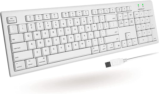 Macally Full-Size USB Wired Keyboard for Mac Mini/Pro, iMac Desktop Computer, MacBook Pro/Air Desktop w/ 16 Compatible Apple Keyboard with Numeric Keypad, Rubber Domed Keycaps - Spill Proof