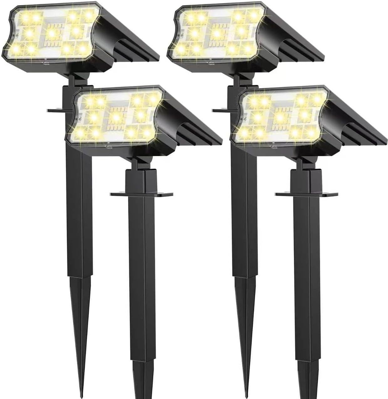 HGGH Solar Lights Outdoor Waterproof IP67, 60 LED 3 Lighting Modes Solar Spot Lights Outdoor for Yard Garden Pathway Landscape, Auto On/Off, Function 2 in 1(Cool White, 4 Pack)