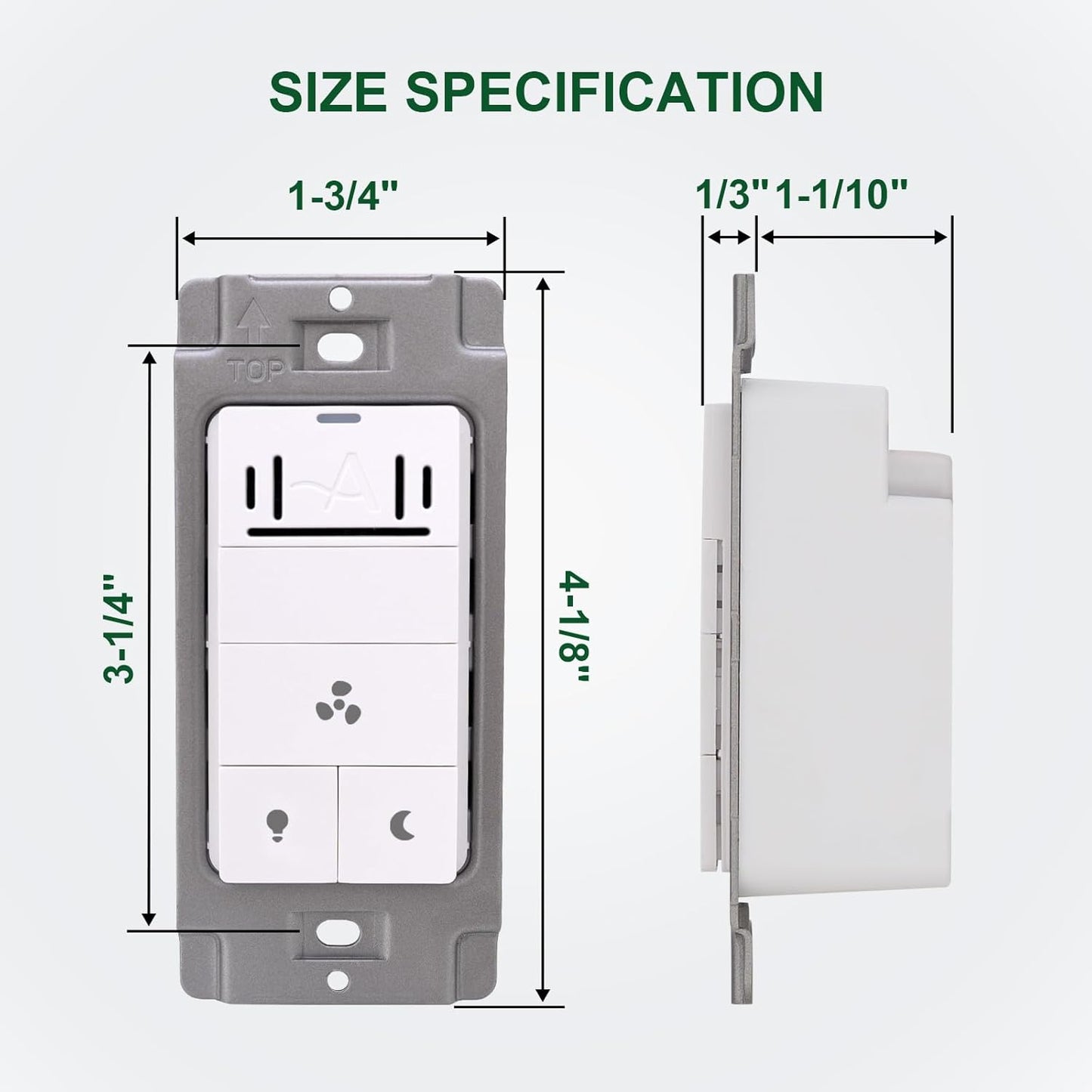 Akicon Humidity Sensor and Light Switch for Bathroom Exhaust Fan, Ventilation Fan, LED Light, Night Light, Air Moisture Control,Timer Switch for Bathroom Fan, 3A, UL Listed, White