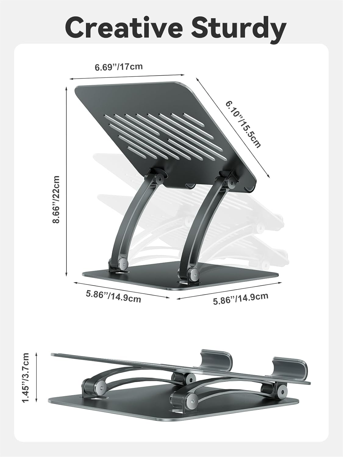 tounee Tablet Holder Stand, Dual Rod Adjustable Aluminum Desktop Stand, Compatible with 4.7-16.9" iPads, Surface Tablets, Portable Monitors, Kindle & More (Gray)