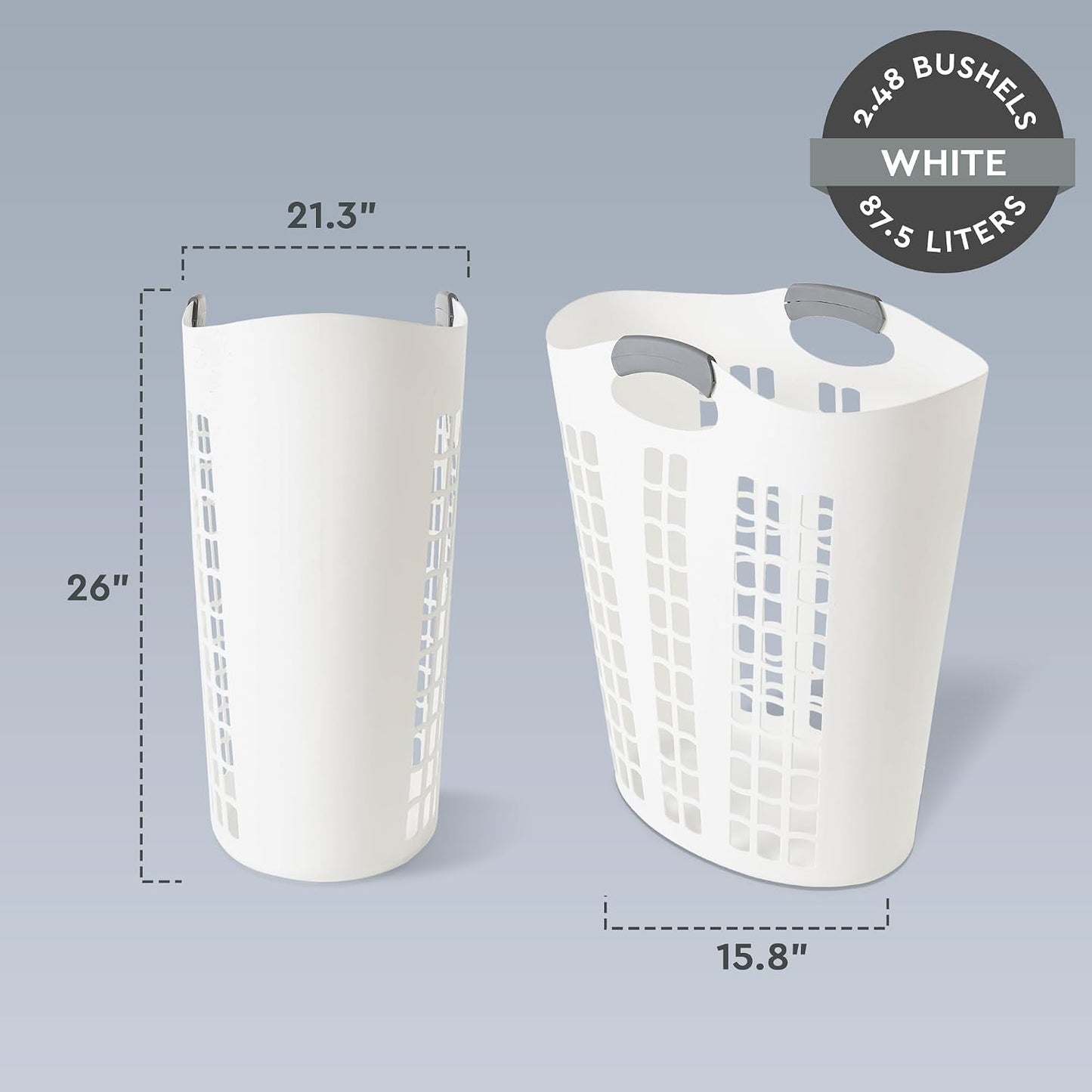 Gracious Living 4 Pack Easy Carry Flex Hamper, Large 87.5L Laundry Basket | Lightweight Plastic Ventilated Clothes Bin with Handles, White