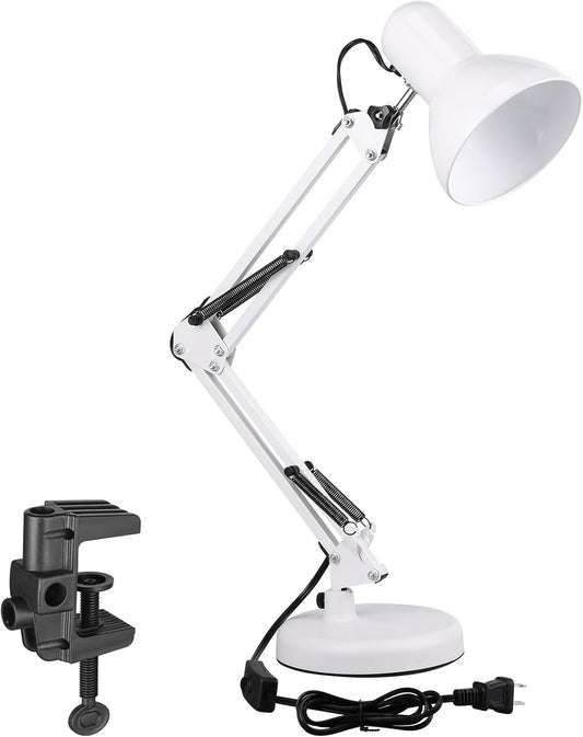 TORCHSTAR Metal Desk Lamp, Adjustable Swing Arm, E26, White