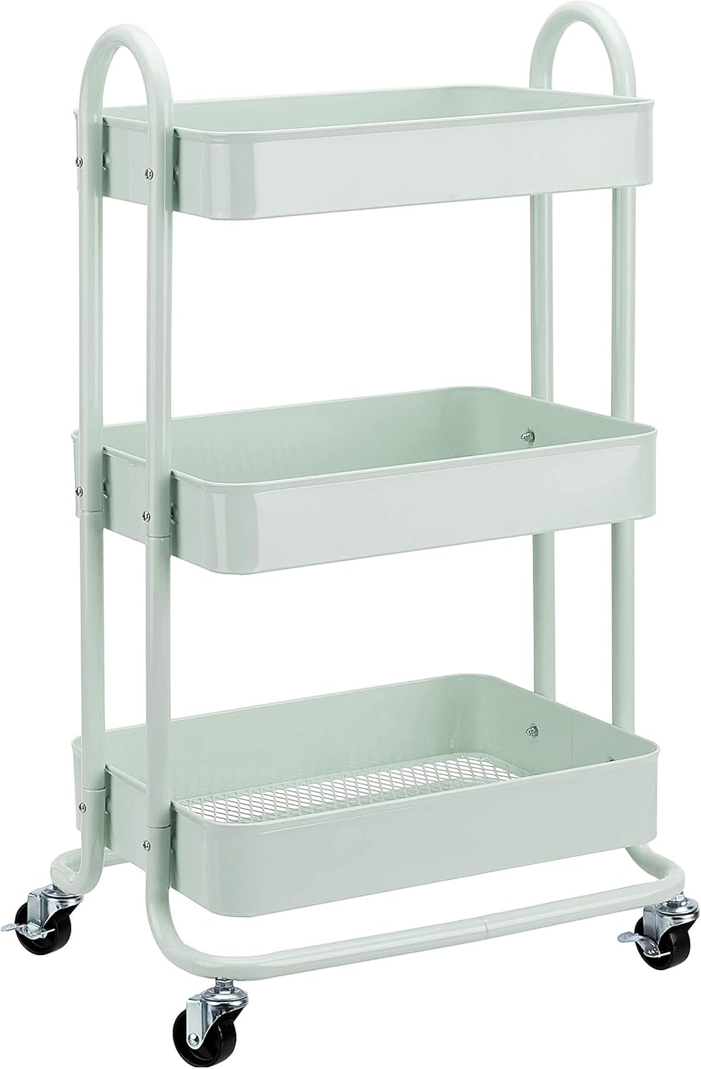 Amazon Basics 3-Tier Rolling Utility Cart, Storage Organizer, Lockable Wheels, Multifunctional Storage, Portable Mobile Shelving Unit, White