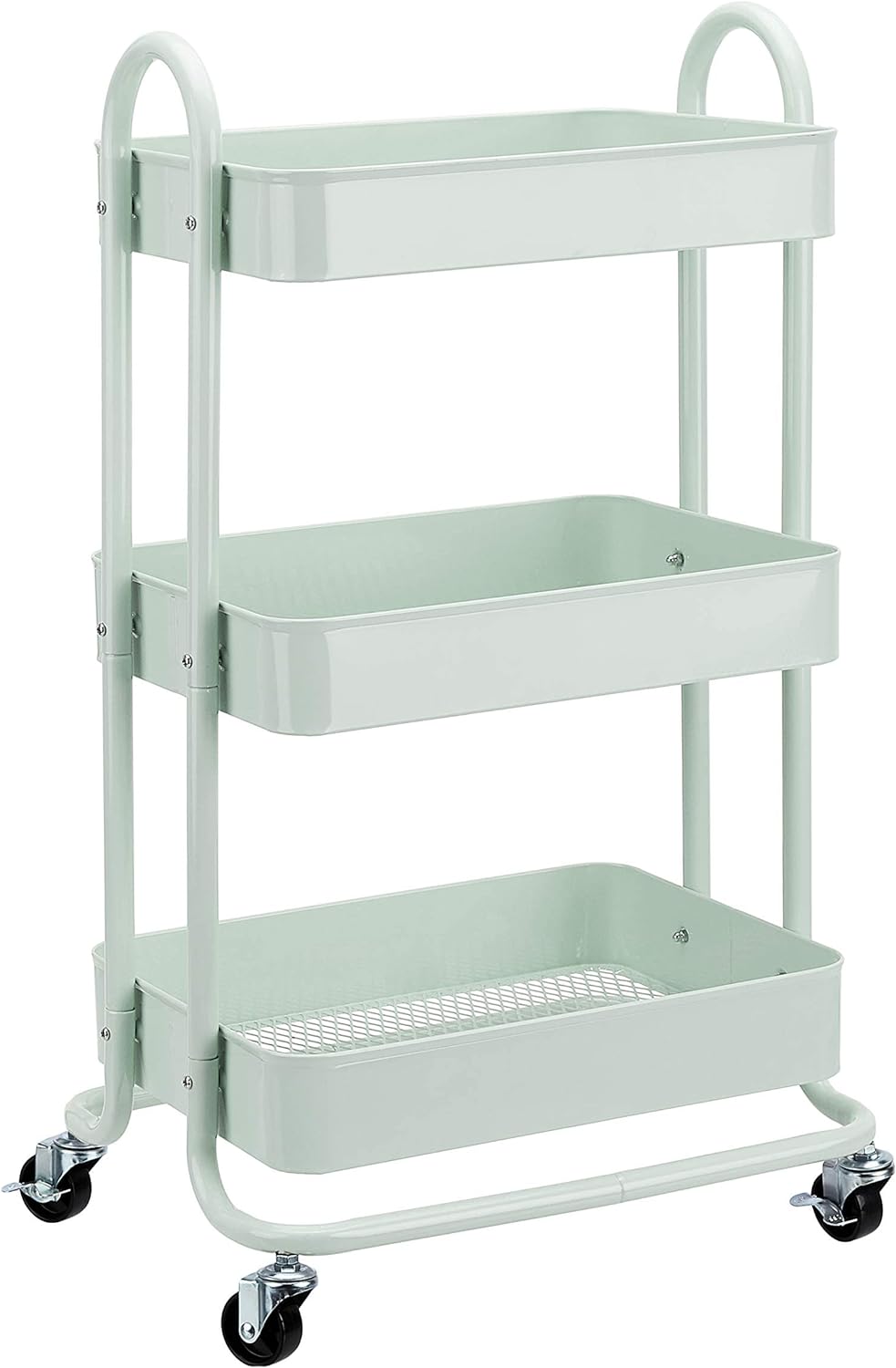 Amazon Basics 3-Tier Rolling Utility or Kitchen Cart, Lockable Wheels, Multifunctional Storage, Metal Storage Organizer, Portable, Dusty Pink