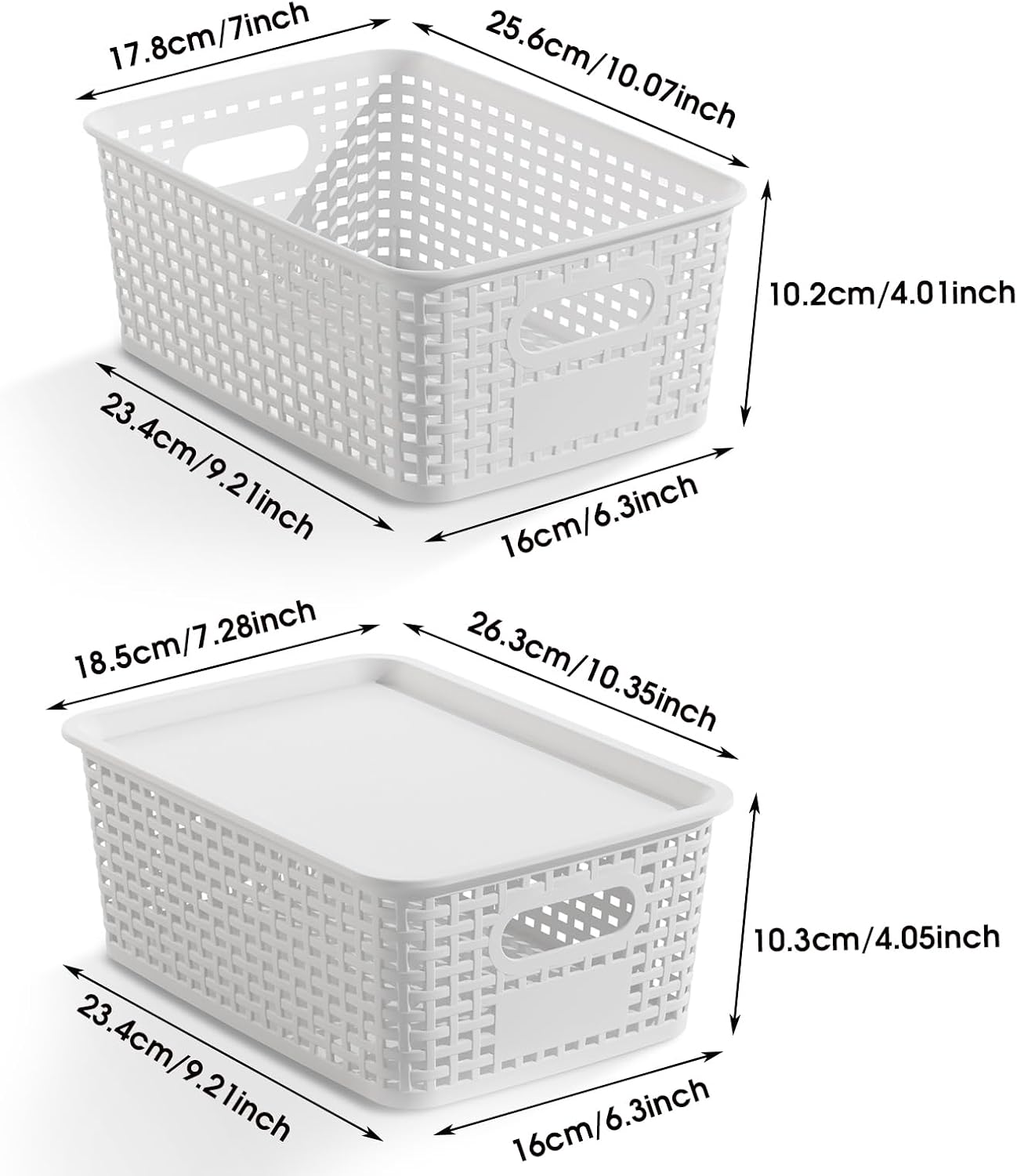 ORGIDOL Plastic Storage Basket with Lids 12 Pack Stackable Storage Bins Containers with Lid, Decorative Storage Boxes for Organizing Shelves, Drawers, Playroom, Classroom, Office, Closet, White