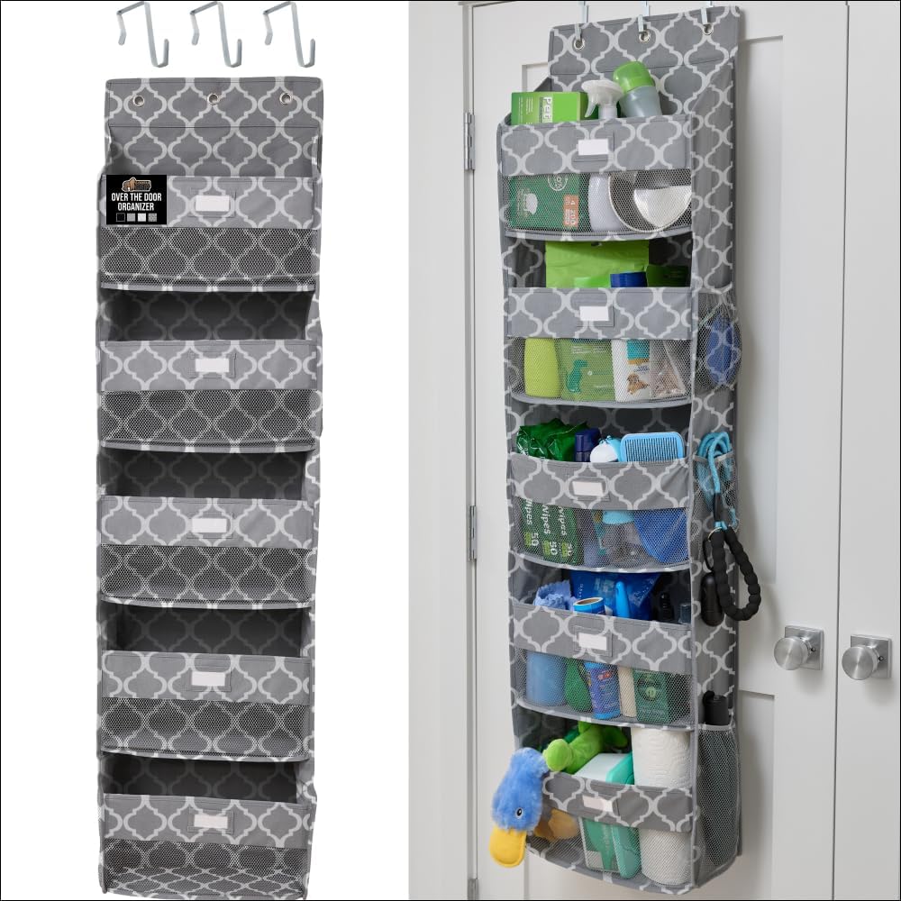 GORILLA GRIP Over The Door Organizer Storage, 5 Deep Hanging Shelves, Holds 50lbs, Closet Organizers Shelf for Bedroom, Shoes, Bathroom, Nursery, Dorm Essentials, 58x15 Inches, Quatrefoil