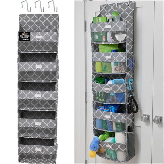 GORILLA GRIP Over The Door Organizer Storage, 5 Deep Hanging Shelves, Holds 50lbs, Closet Organizers Shelf for Bedroom, Shoes, Bathroom, Nursery, Dorm Essentials, 58x15 Inches, Quatrefoil