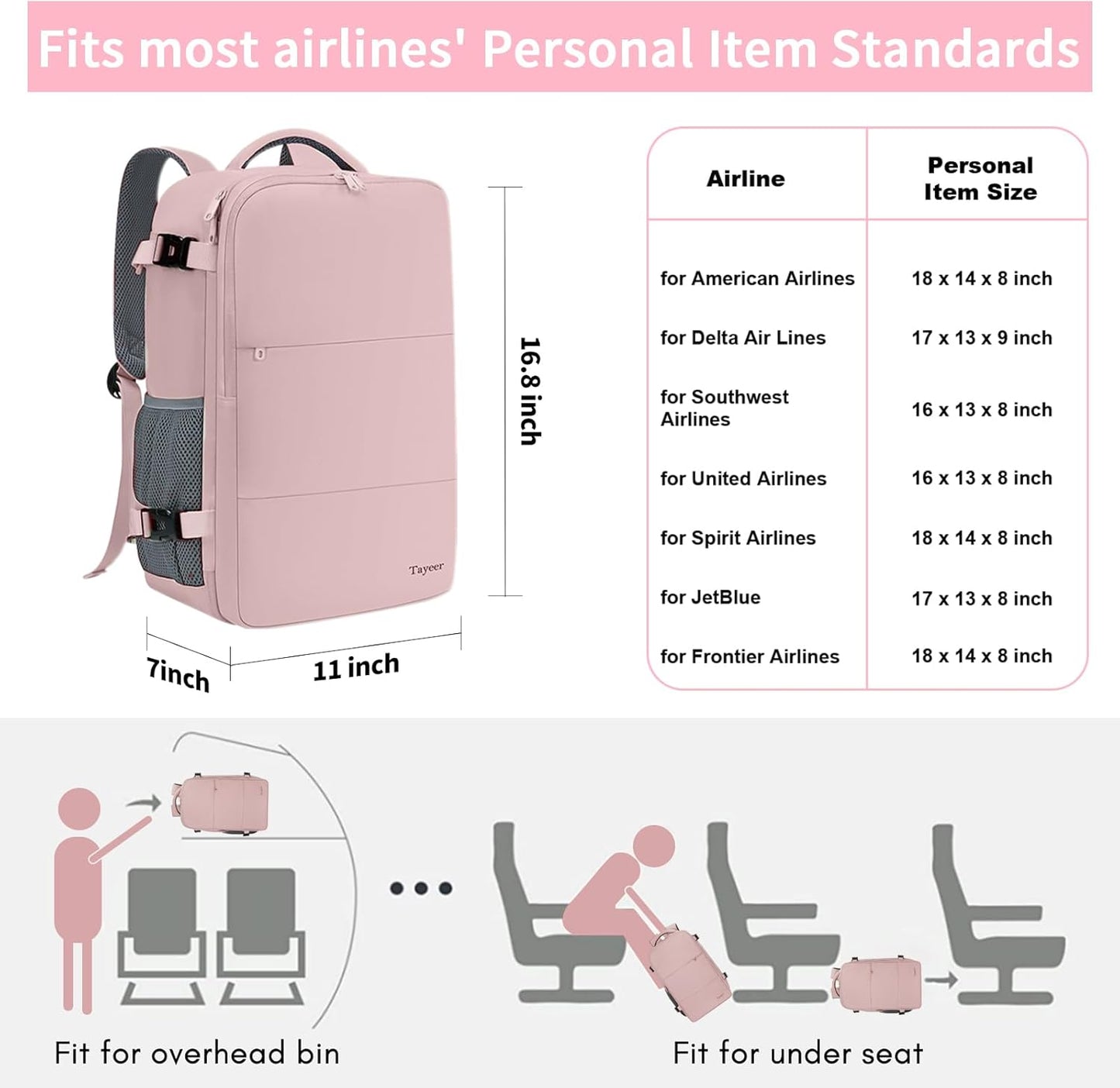 Taygeer Travel Backpack for Women, Carry On Backpack with Water Bottle Pocket & Shoe Pouch, TSA 15.6inch Laptop Mochila Flight Approved, Nurse Bag Casual Daypack for Weekender Business Hiking, Pink