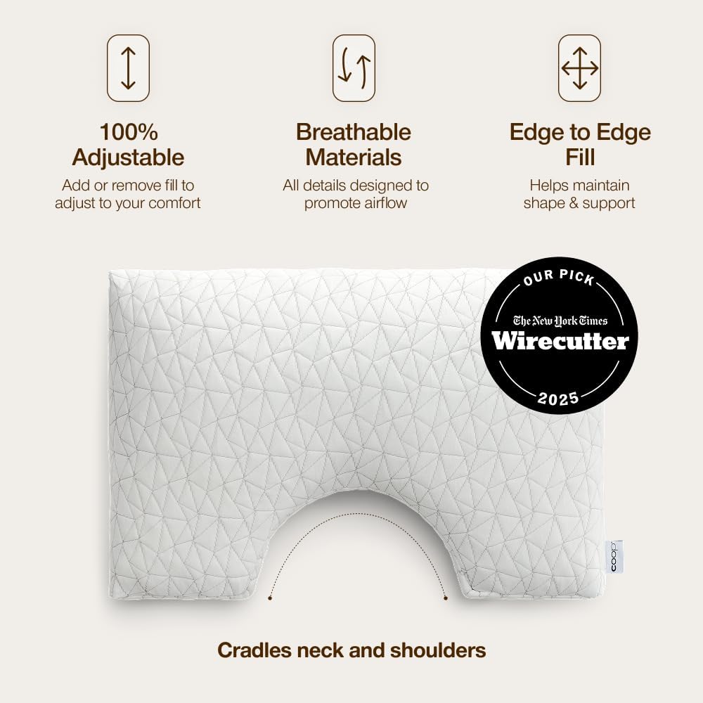 Coop Home Goods Original Cut-Out Adjustable Pillow, Queen Size Bed Pillows for Neck & Head Support, 18 x 28 “ Memory Foam Pillows - Medium Firm for Side Sleeper, CertiPUR-US/GREENGUARD Gold