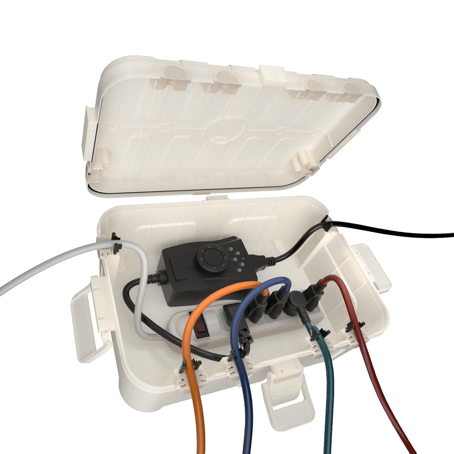 Flemoon Large Outdoor Electrical Box, Waterproof Extension Cord Cover | Inner Size 12 x 7.4 x 3.9 Inch, 6 Cable Entry Ports, IP54 Weatherproof Connection Box for Outlet, Timer, Holiday Light, White