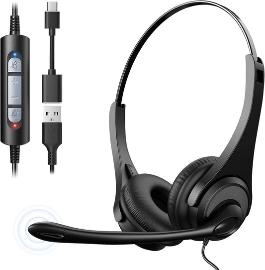 Voistek USB Headset with Noise Cancelling Mic,Wired Headphones for pc